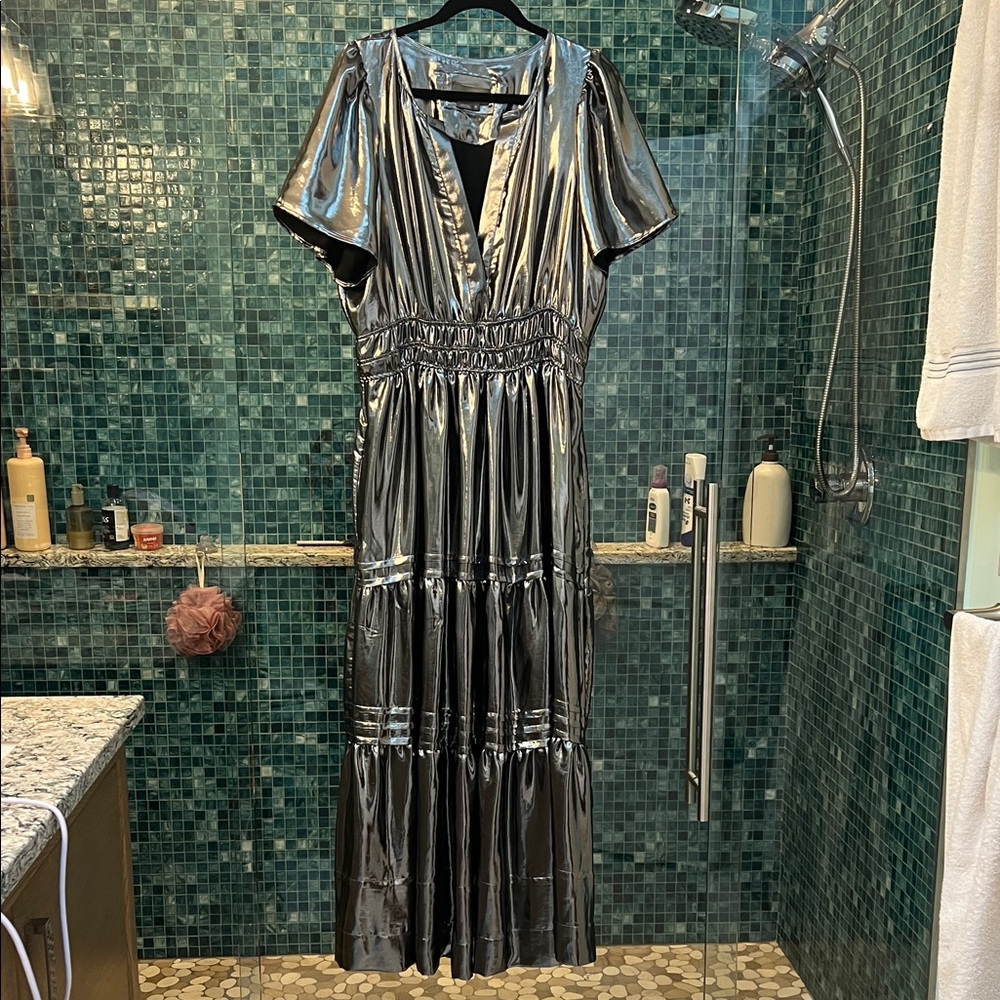 Anthropologie Metallic Silver Dress